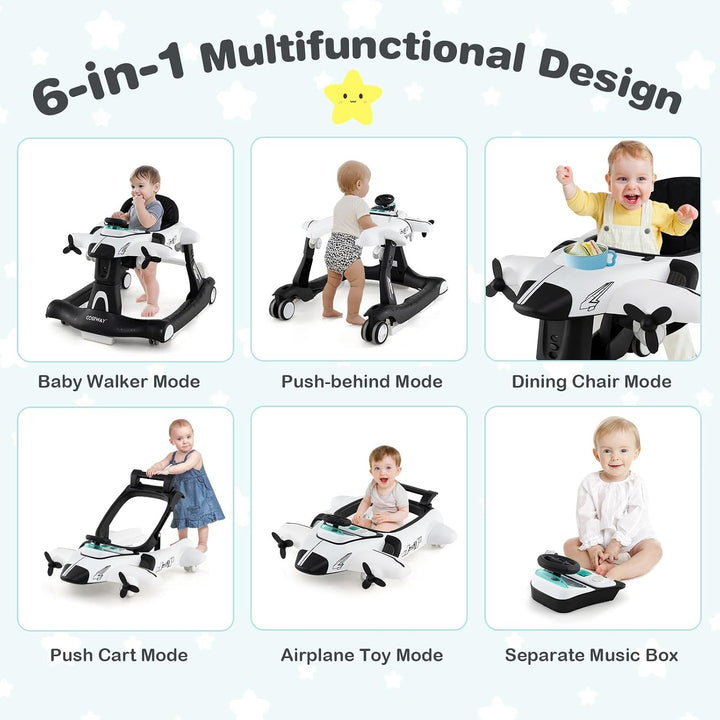 FANTASK 6 in 1 Lauflernhilfe, Babywalker höhenverstellbar mit abnehmbarer Spieluhr &amp; Esstablett, Lau