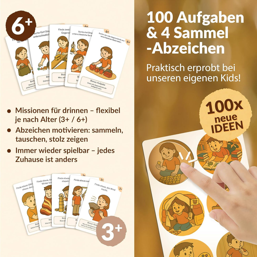 Heldenzimmer Indoor Suchspiel Kinder – Spiele für Zuhause Drinnen | 100 Aufgaben Suchspiel, 50 Doppe