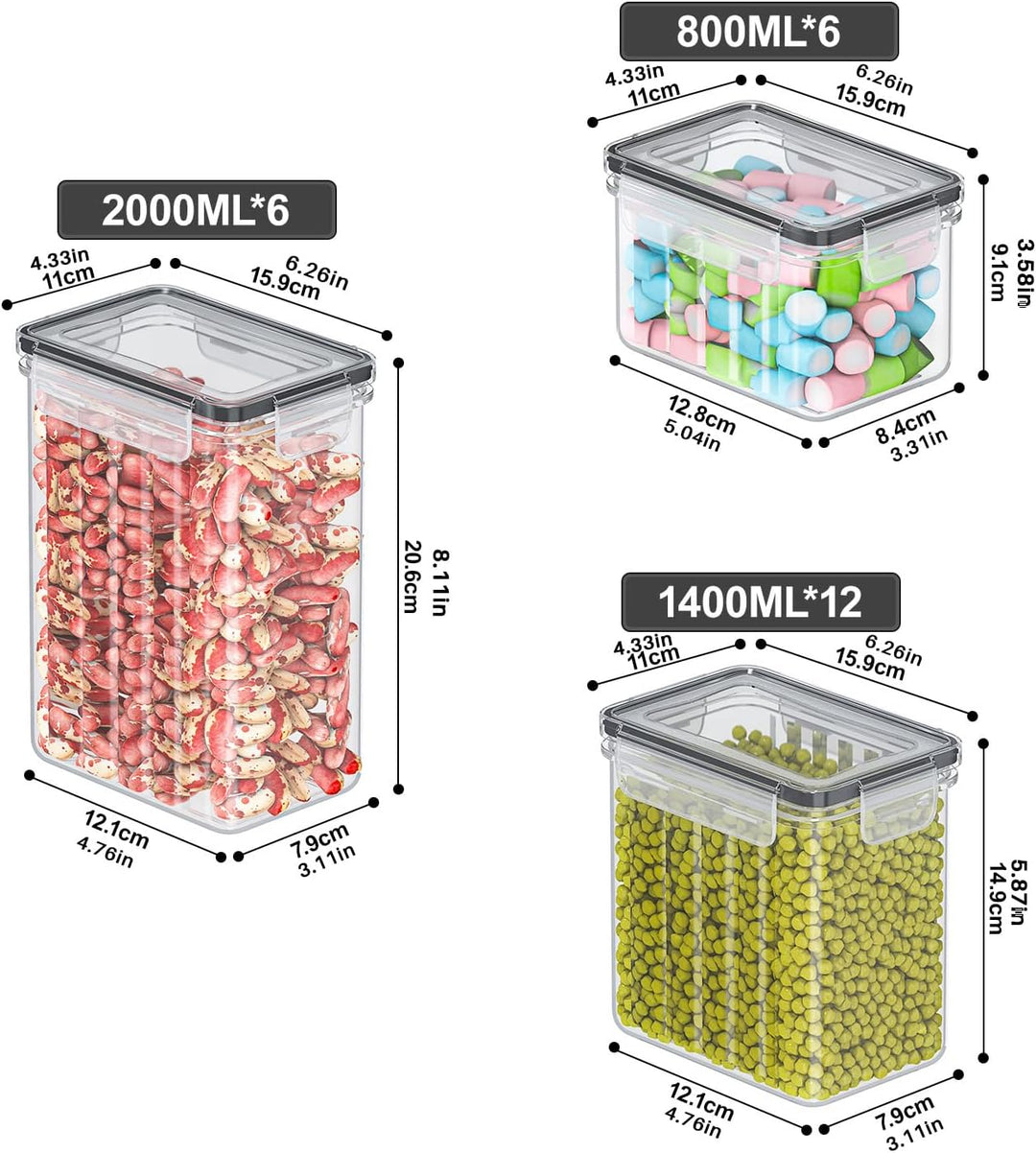 Food storage Vorratsdosen 24er Set – luftdichte Aufbewahrungsbox mit Deckel, Küchen Organizer für Me