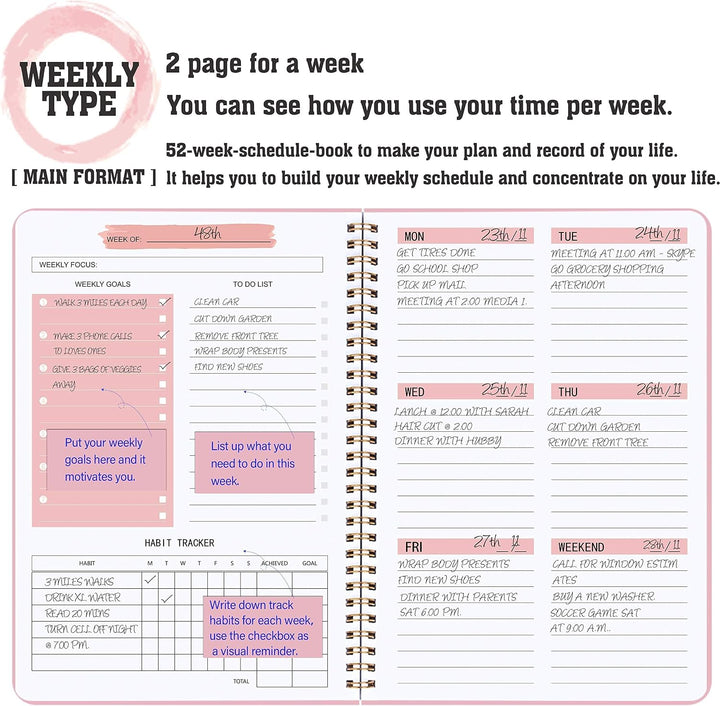 Undatierter Wochenplaner, Wochenziel-Notizbuch, A5 To-Do-Listenplaner, Gewohnheitstracker mit Spiral