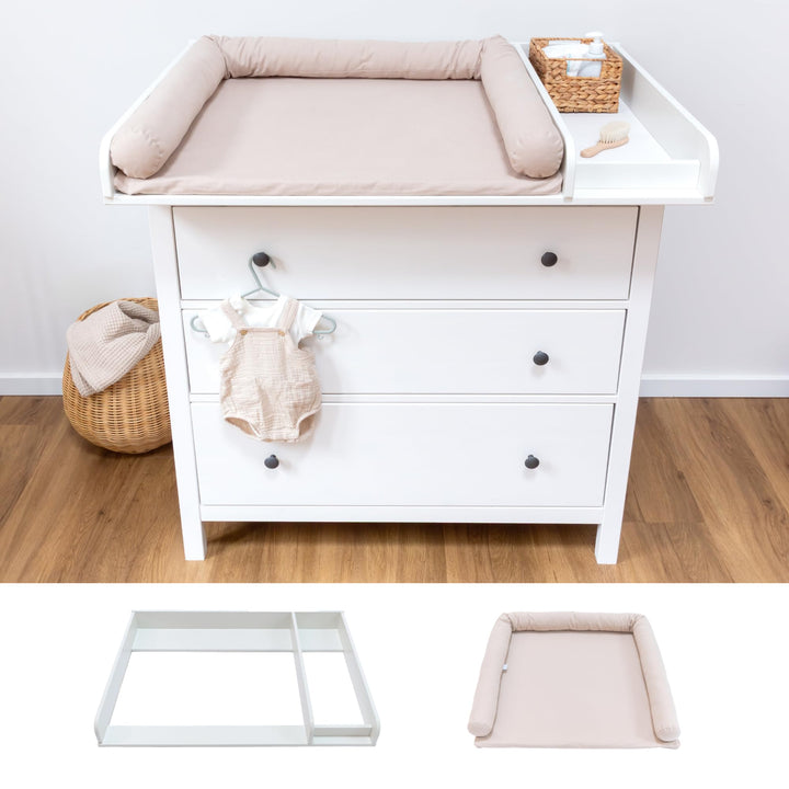 Wickelaufsatz Set für IKEA HEMNES – mit Aufsatz, Wickelauflage & Umrandung aus 100% Baumwolle (Pure