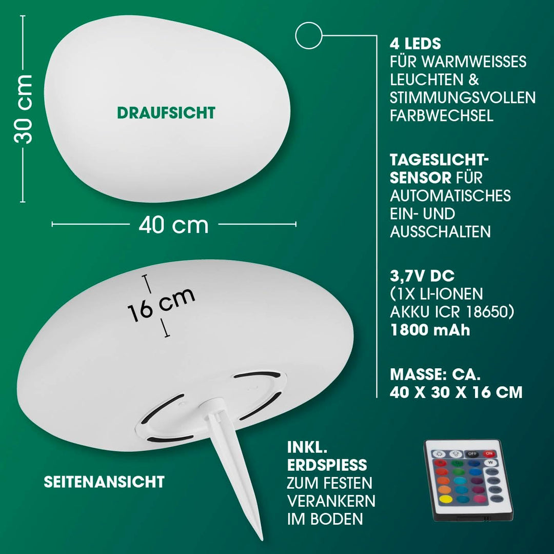 EASYmaxx Solar-Deko-Stein mit Farbwechsel | Moderne Aussen-Gartenleuchte mit Fernbedienung | Solar-K