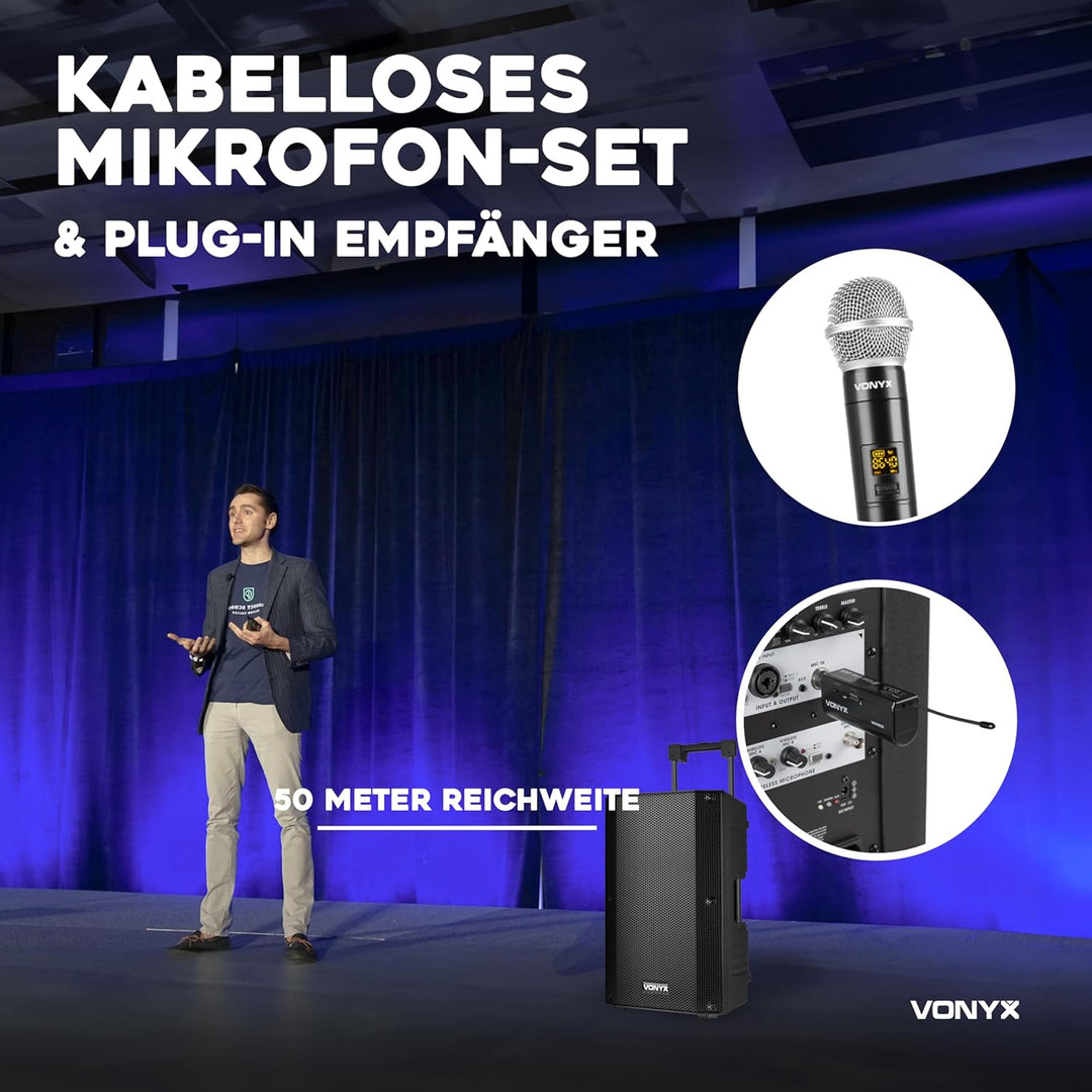 VONYX WM552 - Funk Mikrofon drahtlos, Doppel Set, Wireless UHF Microphone, kabelloses Mikrofonsystem