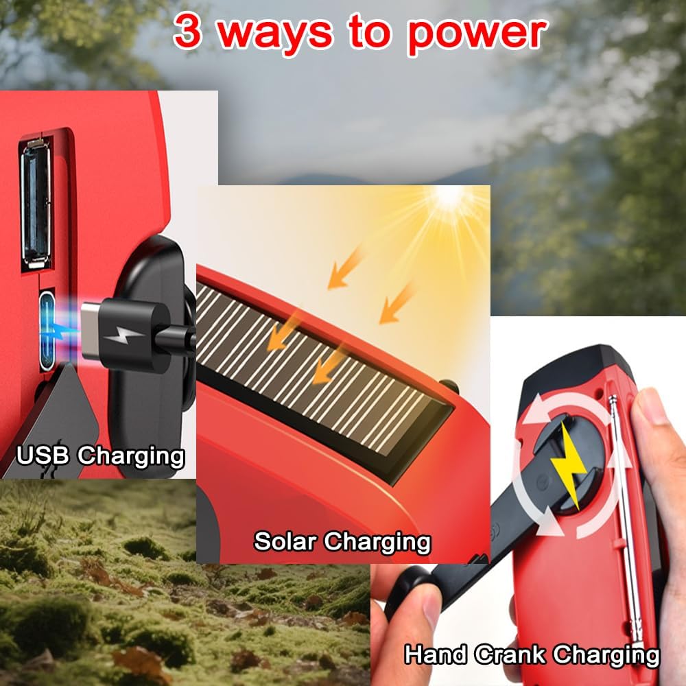 Aufziehbares Solarradio, Notfallradio, tragbares Solar-Notfallradio.2000 mAh wiederaufladbare Powerb