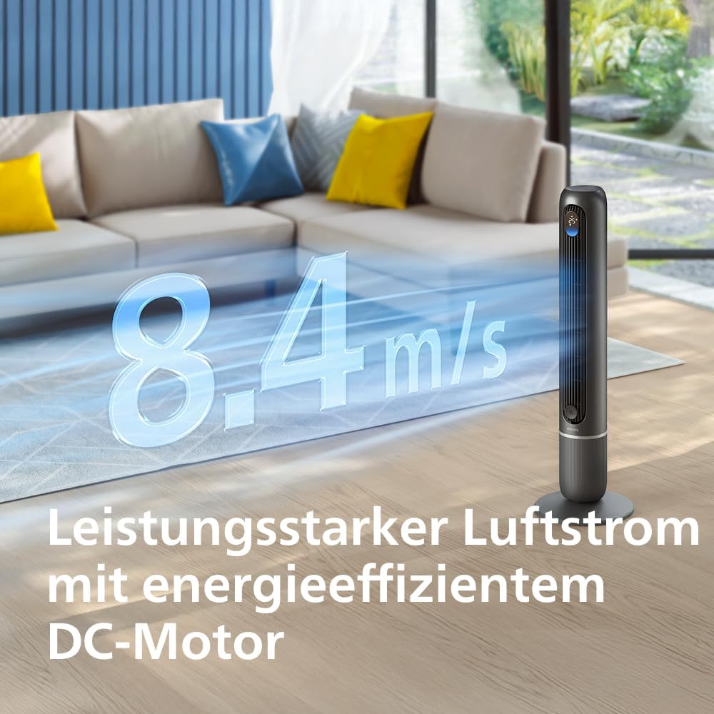 Philips Smarter Turmventilator 7000 Series – 8,4 m/s stark, ultraleise 22 dB, energieeffizient, App