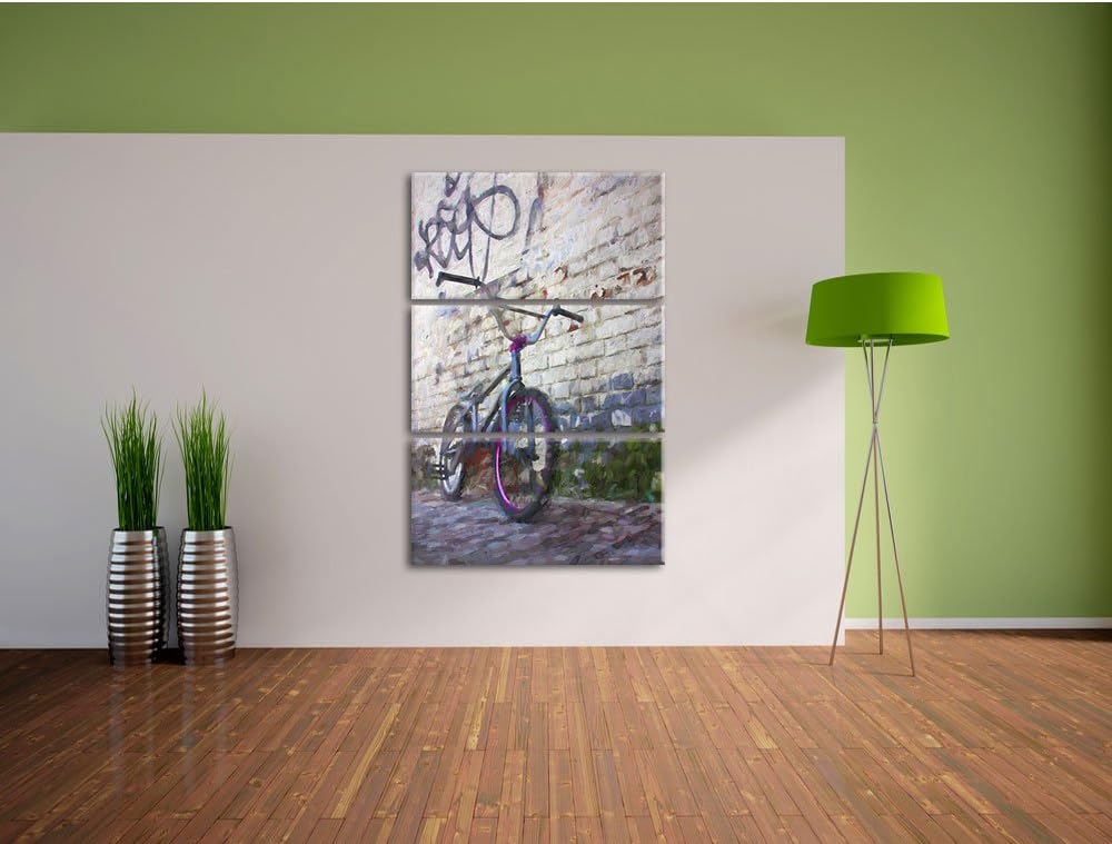 Pixxprint Fahrrad vor Graffitiwand 3Teiler 120x80 cm Leinwandbild Wandbild Kunstdruck