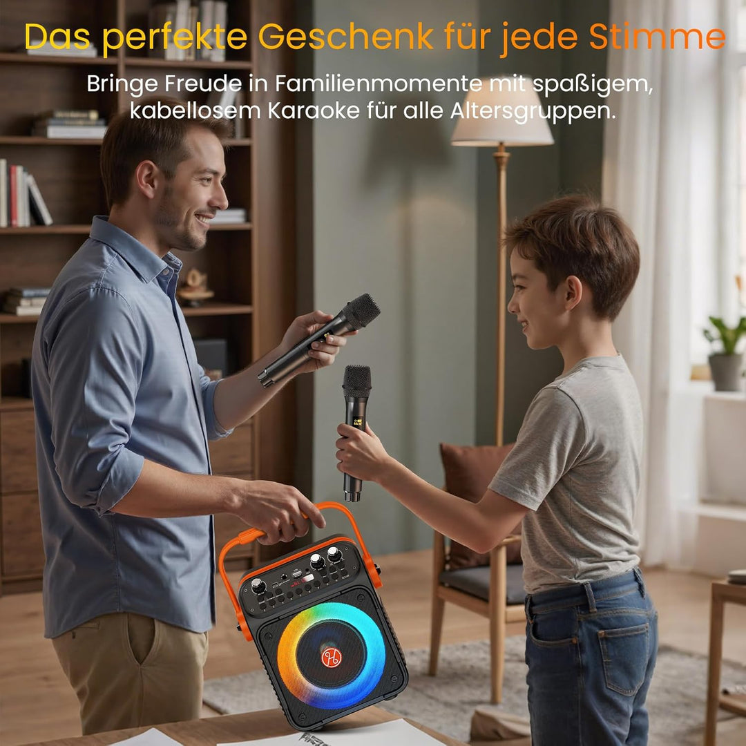 HWWR Karaoke Anlage mit 2 Mikrofonen, Bluetooth Lautsprecher mit 6,5 Zoll Subwoofer, RGB-Lichteffekt
