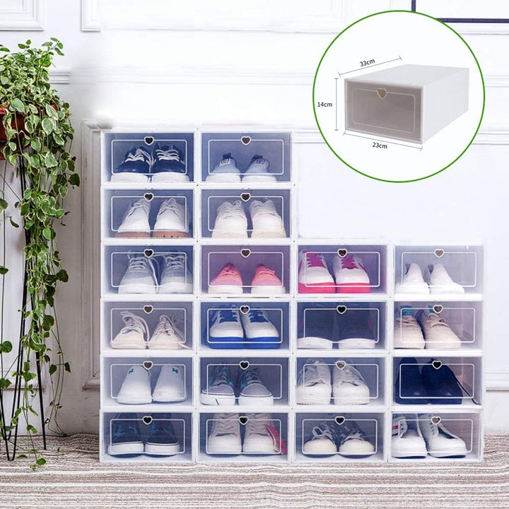 Grosses 20er Pack Schuhkarton Klare Schuhaufbewahrungsboxen Plastik Stapelbar Platzsparend Faltbar S