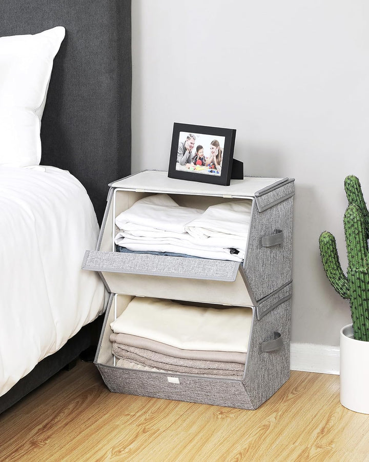 SONGMICS Aufbewahrungsbox, 2er Set, Faltbox, stapelbare Stoffbox, mit magnetischem Klappdeckel, Meta