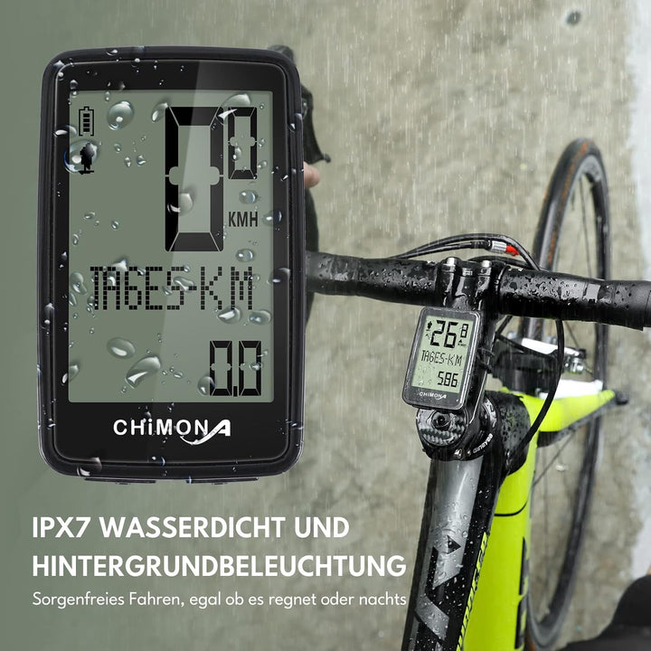 Fahrradcomputer USB Aufladbar, Fahrrad Kilometerzähler Tachometer Kabellos IPX7 Wasserdicht, Fahrrad