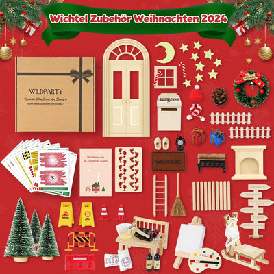 WILDPARTY 75Pcs Wichteltür Set mit Wichtelbriefe Wichtel Zubehör Weihnachten Wichtelhaus Im Dunkeln