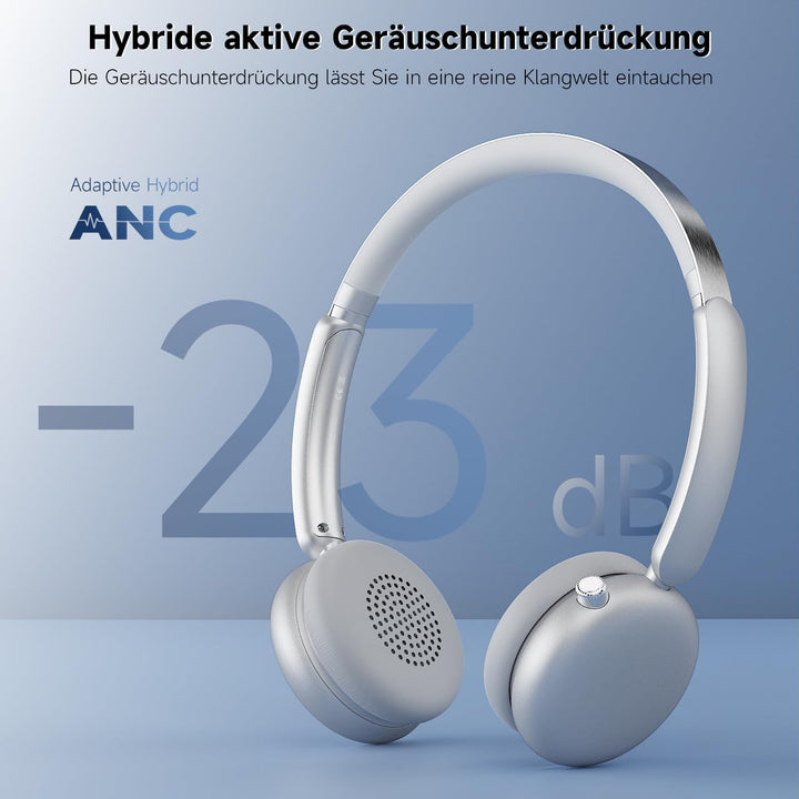 MiniGo Bluetooth Kopfhörer Over-Ear mit 80h Spielzeit, Noise Cancelling Kopfhörer Over Ear/ENC, Blue