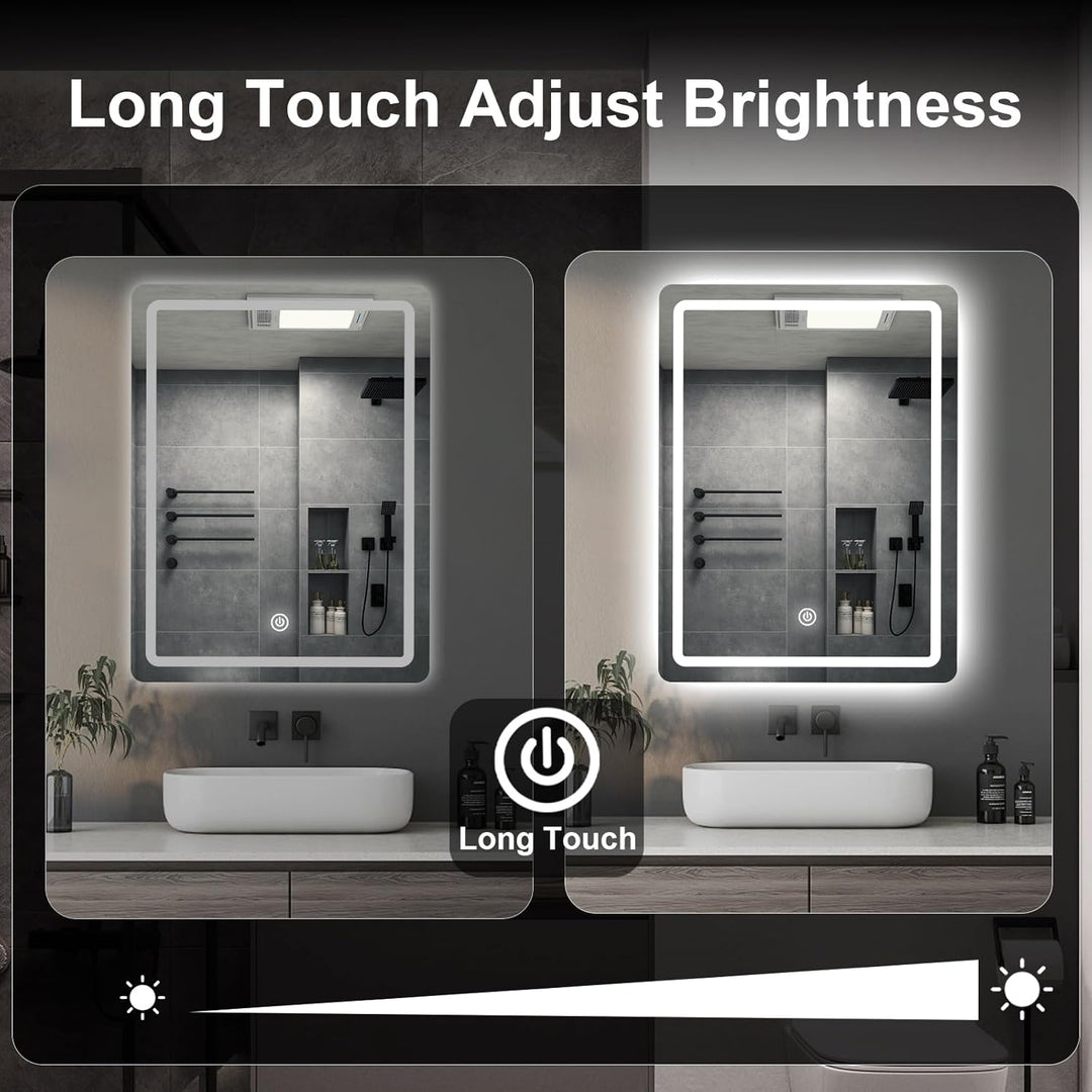 Badezimmer Wandspiegel, Badspiegel Mit Beleuchtung, Spiegel mit LED Licht, Touch Schalter und 3 Farb