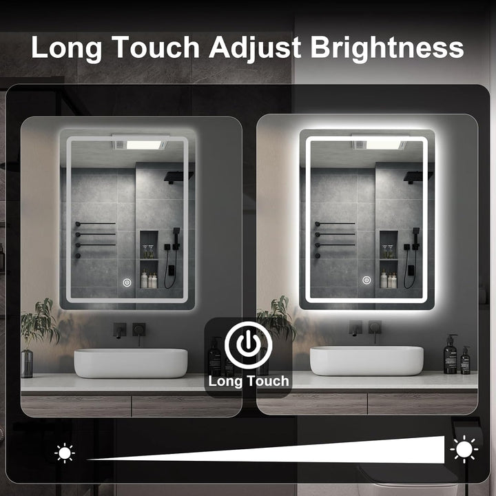 Badezimmer Wandspiegel, Badspiegel Mit Beleuchtung, Spiegel mit LED Licht, Touch Schalter und 3 Farb