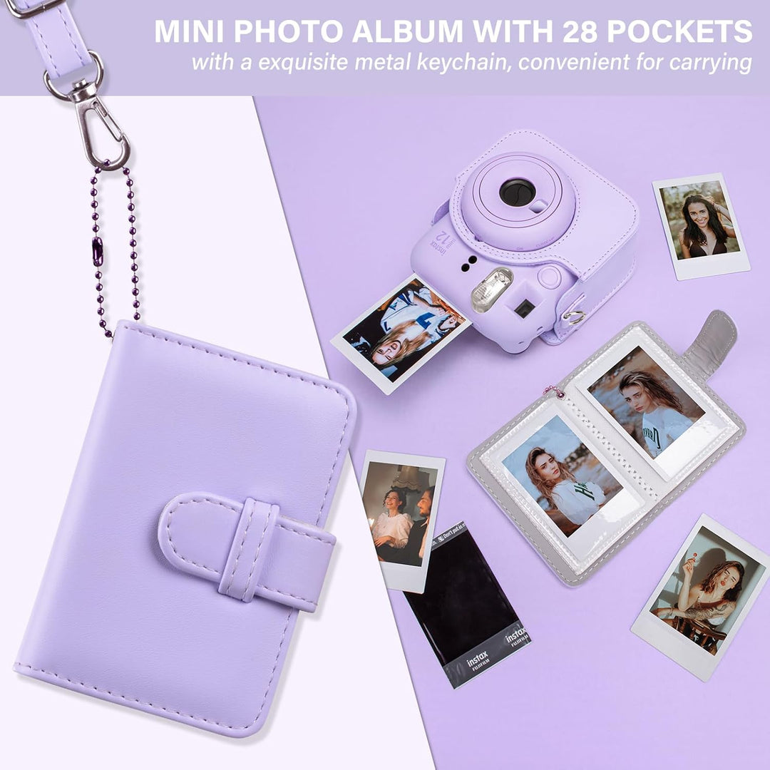 HIYQIN Kamera Tasche Kompatibel mit Fujifilm Instax Mini 12, Ästhetisch Kunstleder Hülle mit Mini Fo