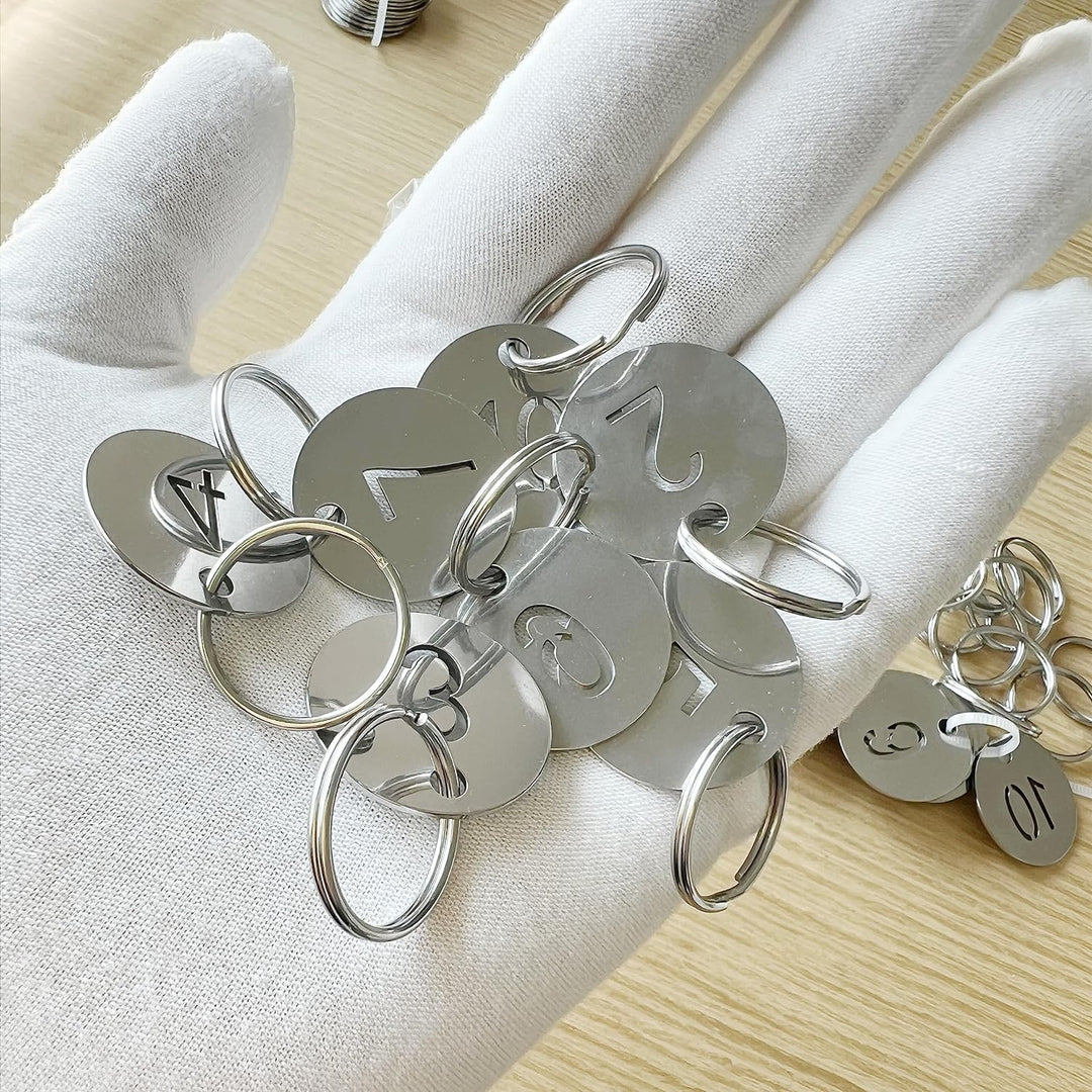 304 Stainless Steel Key Tags with Ring 100 pcs, 25mm Hollowed Number ID Tags Key Chain, Numbered Key