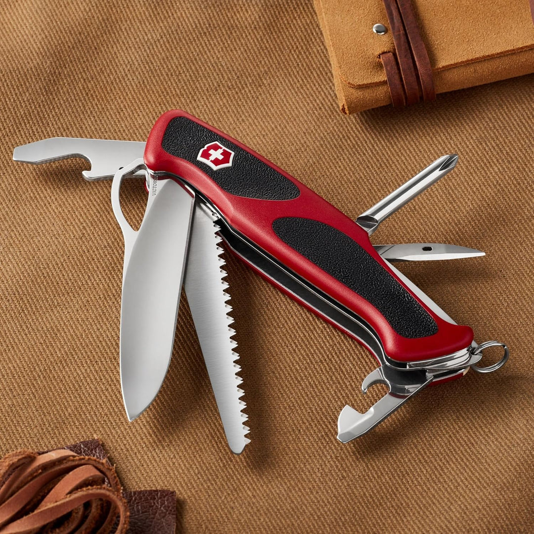 Victorinox Taschenmesser Ranger Grip 78 (12 Funktionen, Einhand-Feststellklinge) rot/schwarz Single,