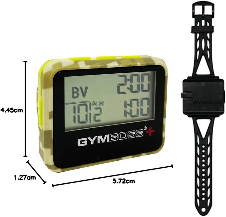 Gymboss Plus Intervall Timer und Stoppuhr Uhrenarmband - Bundle (GRÜN Tarnfarben/GELB SOFTBESCHICHTU