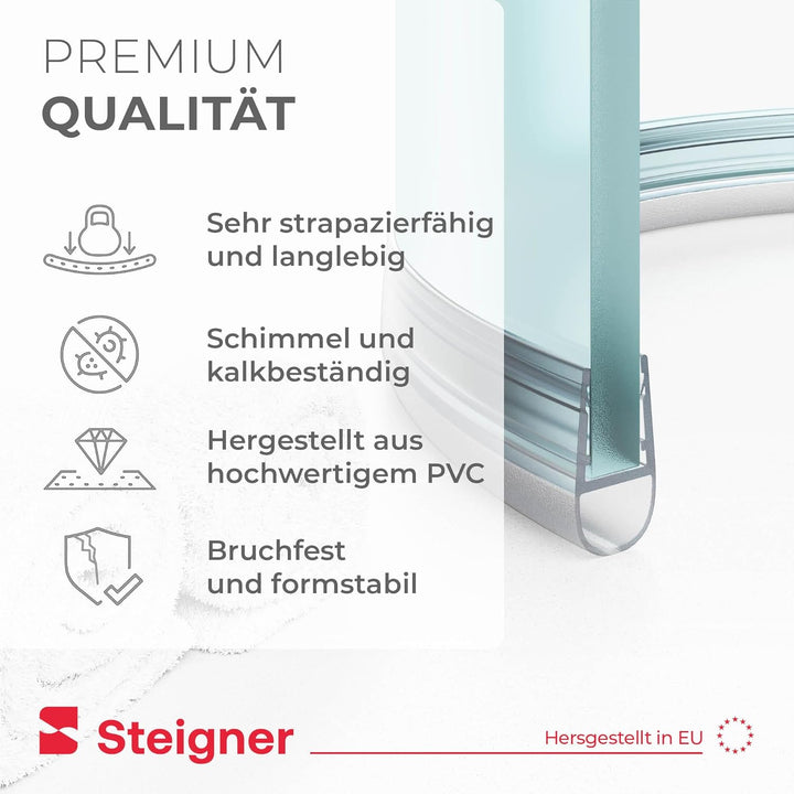 STEIGNER Duschtürdichtung gebogen UK07 180 cm (1 Stk.) Transparent - Duschdichtung für Runddusche od