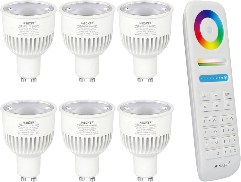 LIGHTEU®, 6x 6W GU10 RGB + CCT LED-Strahler Farbwechsel und CCT WW CW Temperatur einstellbar, origin