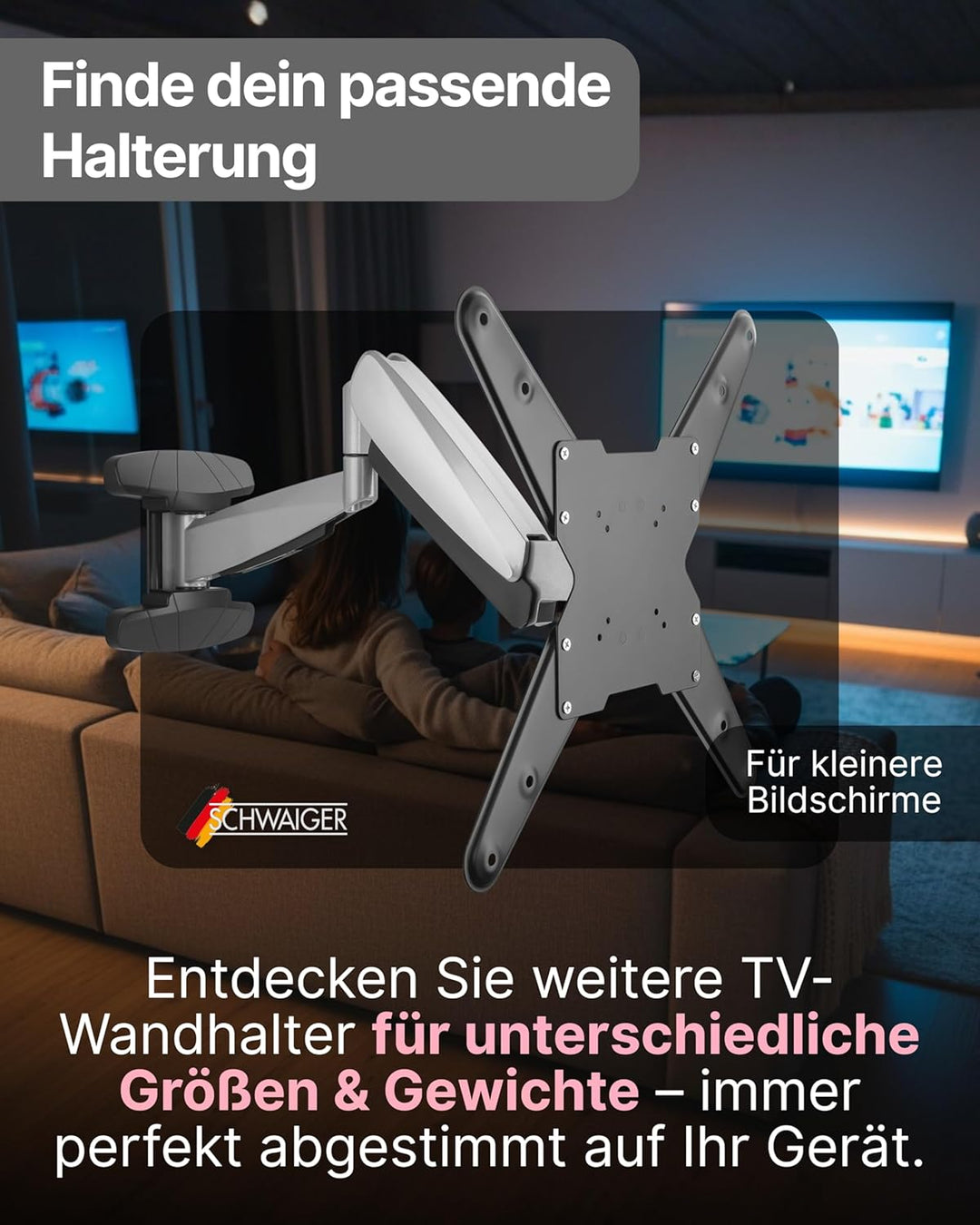 SCHWAIGER TV-Wandhalter Motion 5 I 37-86 Zoll Fernseherhalterung I neigbar, schwenkbar &amp; drehbar I u