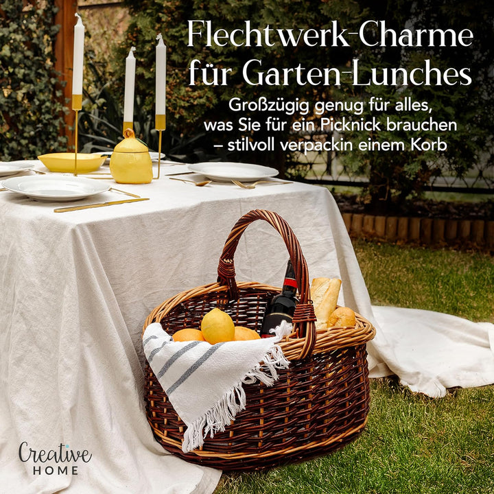 Creative Home Grosser Picknickkorb Weidenkorb mit Henkel Einkaufskorb Zweifarbig | 43 x 33 x 40 cm |