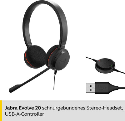 Jabra Evolve 20 UC Stereo Headset – Unified Communications Headphones for VoIP Softphone with Passiv