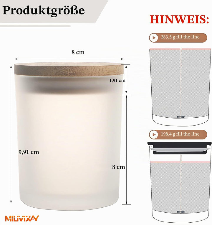 MILIVIXAY 12 Stück 284 ml Milchglas-Kerzengläser mit Deckel und Kerzenherstellungs-Kits – leere Kerz