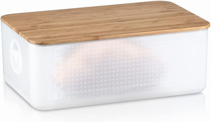 Bodum bistroBrotkasten mit Bambus-Schneidebrett (BPA-freier Kunststoff, leichte Reinigung) cremefarb