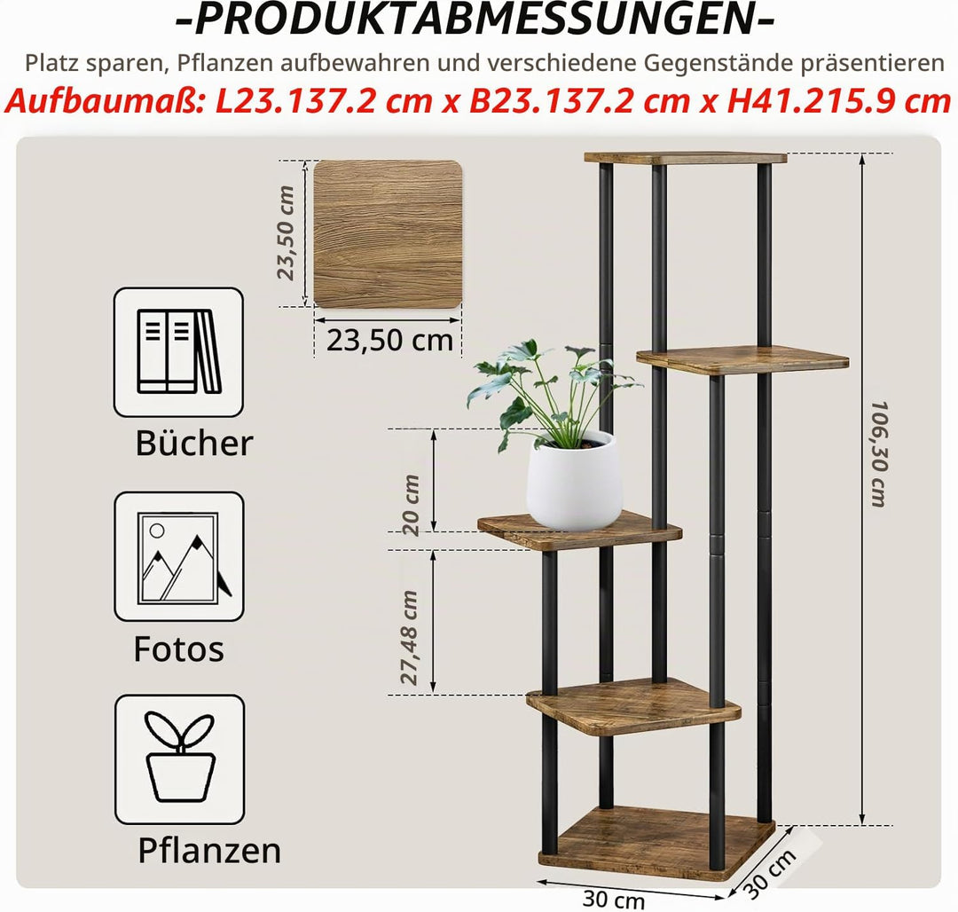 Blumenständer 5-stufiges Pflanzenregal aus Metall für mehrere Pflanzen, hohe Eckblumenhalter für Ter