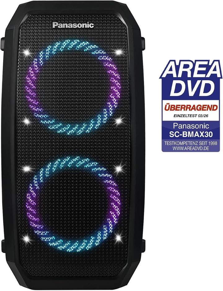 Panasonic SC-BMAX30 tragbarer Party-Lautsprecher mit Bluetooth, integrierter Beleuchtung, Bass Refle