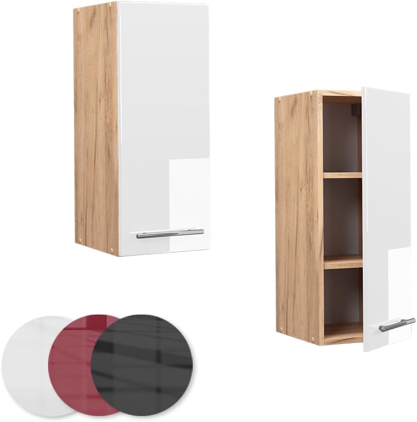 Vicco Hängeschrank Fame-Line, Weiss Hochglanz/Goldkraft Eiche, 30 cm Hängeschrank 30 cm Weiss Hochgl
