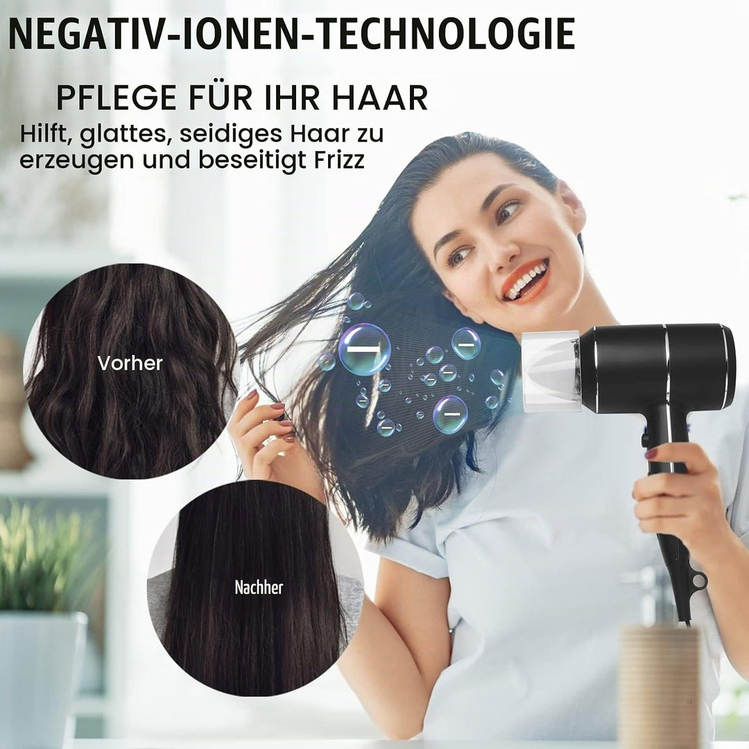 QL Haartrockner Ionen mit Wandhalterung und USB-Steckdose,Föhn mit ThermoProtect Technologie 2000wat