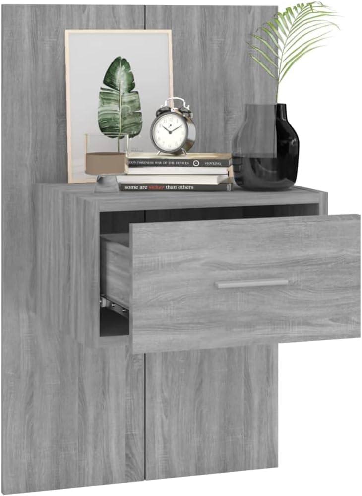 WIFESE Wand-Nachttisch Grau Sonoma Holzwerkstoff 48,5x32,5x80 cm Nachtschrank Nachtkästchen Bedside