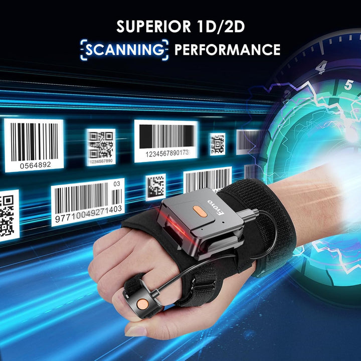 Eyoyo Tragbarer Bluetooth Barcode-Scanner-Handschuh, 1D 2D QR-Code Fingerring-Lesegerät für Linke un