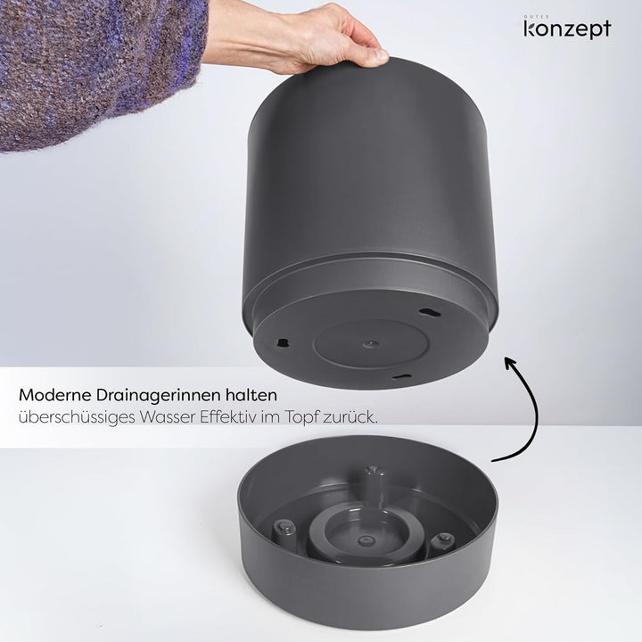 KONZEPT Blumentopf mit Untersetzer 38 cm - grosser Übertopf aus Kunststoff für Zimmerpflanzen, moder