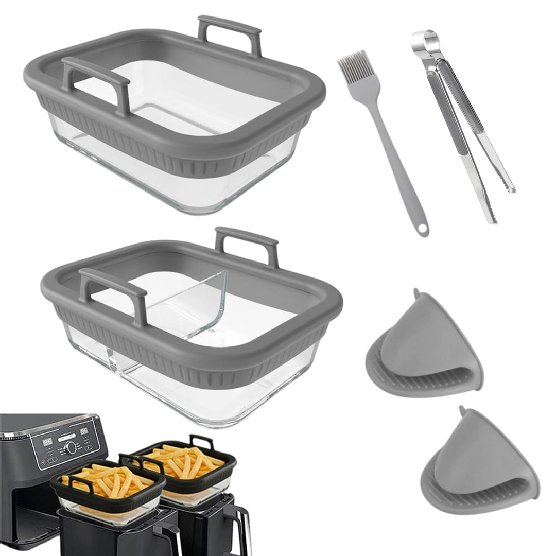 Glas Auflaufform Airfryer Set für Airfryer Glas,Auflaufform Airfryer mit Einzel- und Doppelkammer Gl
