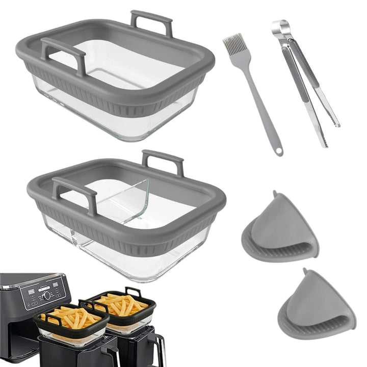 Glas Auflaufform Airfryer Set für Airfryer Glas,Auflaufform Airfryer mit Einzel- und Doppelkammer Gl