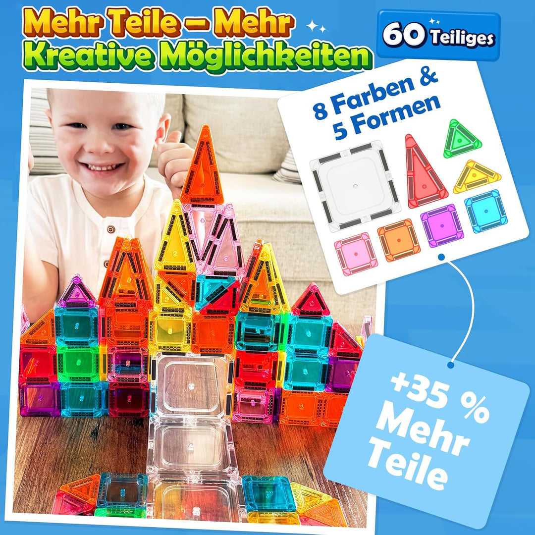 Mini Magnetische Bausteine Reiseset 60PCS mit Metallbox, STEM Lernspielzeug | Tragbares Reisespielze