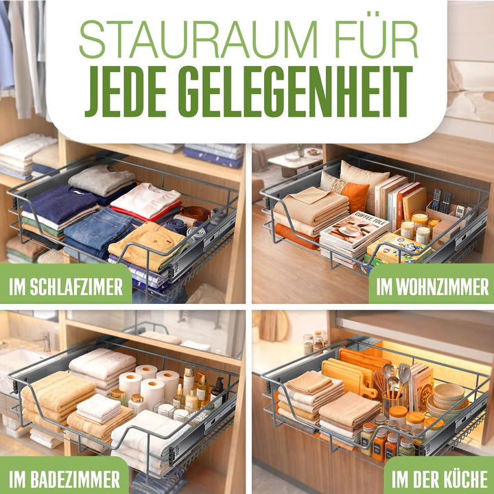 KESSER® Teleskopschublade 50cm Schrankbreite verchromt aus Edelstahl Schubladeneinsatz für Küchensch