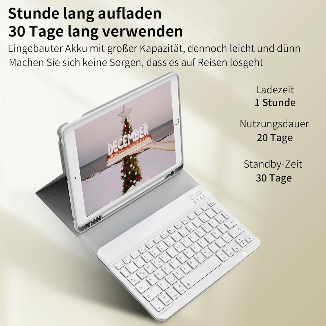 Tastatur Hülle für iPad 10,2 Zoll 9. 8. 7. Generation 2021 2020 2019, Abnehmbarer Bluetooth QWERTZ K