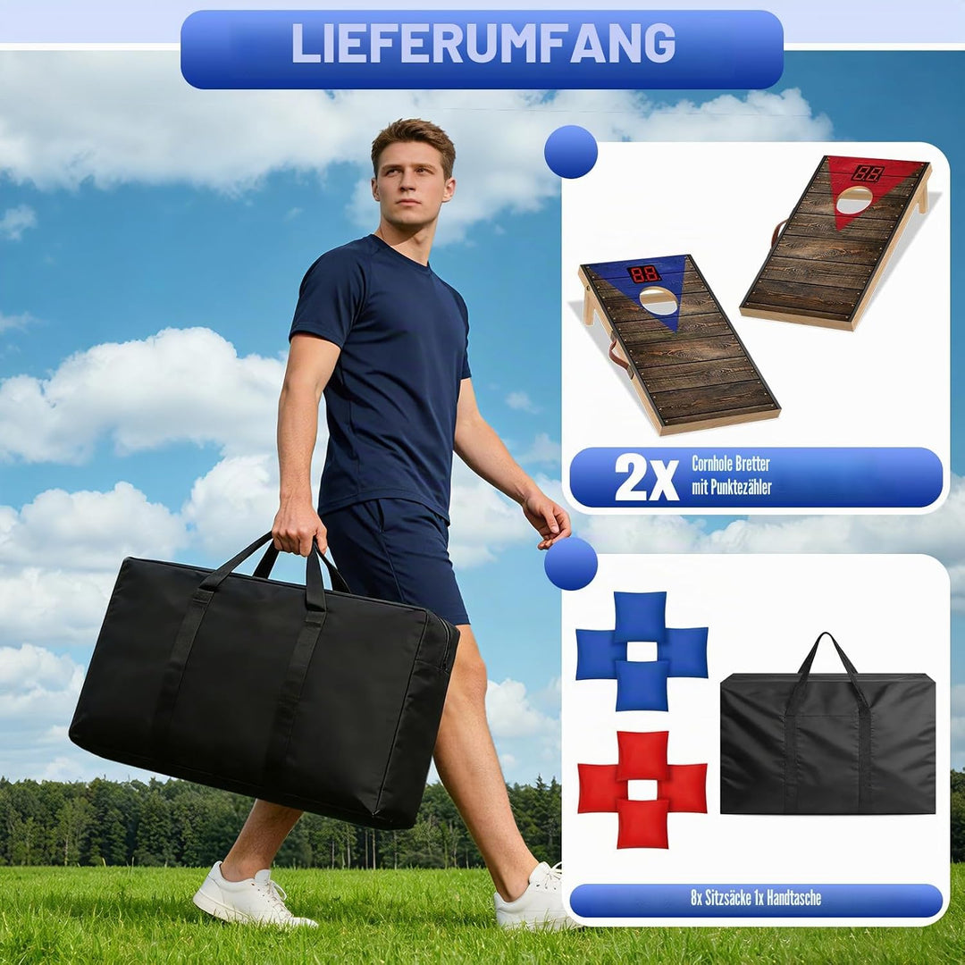 NZQXJXZ Cornhole Spiel Outdoor mit Automatischem Punktezähler, 60x35cm Massivholz Premium Corn Hole