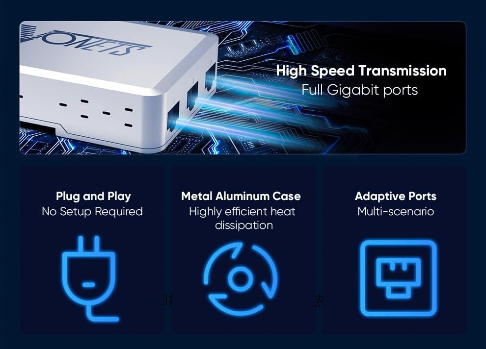 VONETS VS500 Industrie 5 Ports Gigabit Switch Ethernet RJ45 Splitter Extend LAN Netzwerk Port, 4 Por