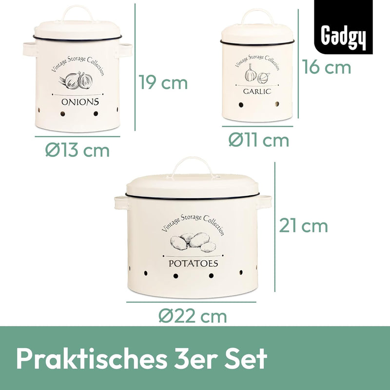 Gadgy Kartoffel Aufbewahrungsbox | 3 St. Vorratsbehälter Set | Zwiebel Aufbewahrung | Knoblauch Aufb