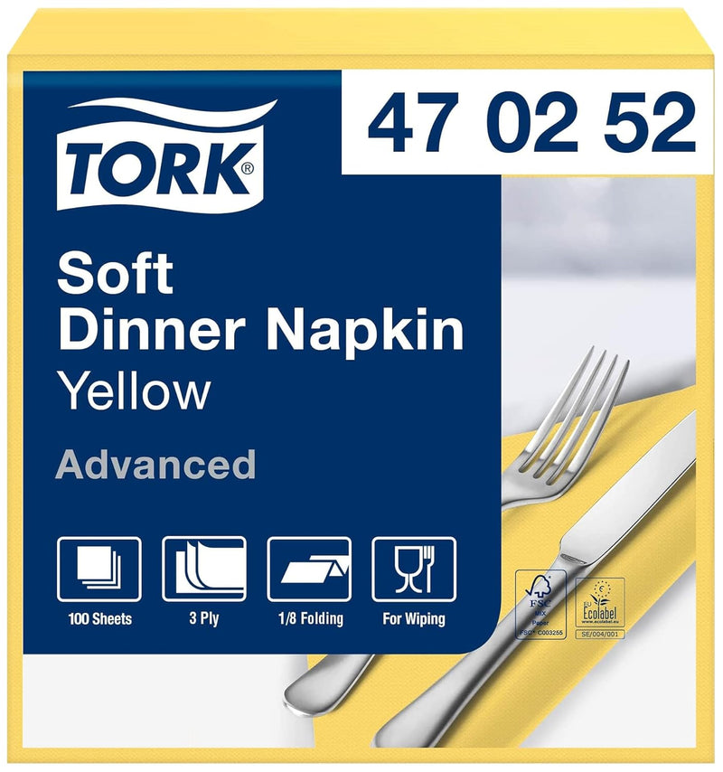 Tork 470252 Soft Dinnerservietten Gelb 1/8 Falz / 3-lagige Papierservietten / Ideale Grösse für ein