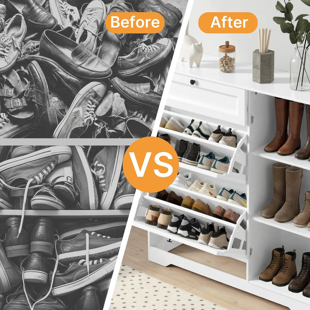 Xbro Schuhschrank mit Schublade, 2 Klappen und Tür, Schuhkipper Schmal, Schuhregal für 20–25 Paar Sc