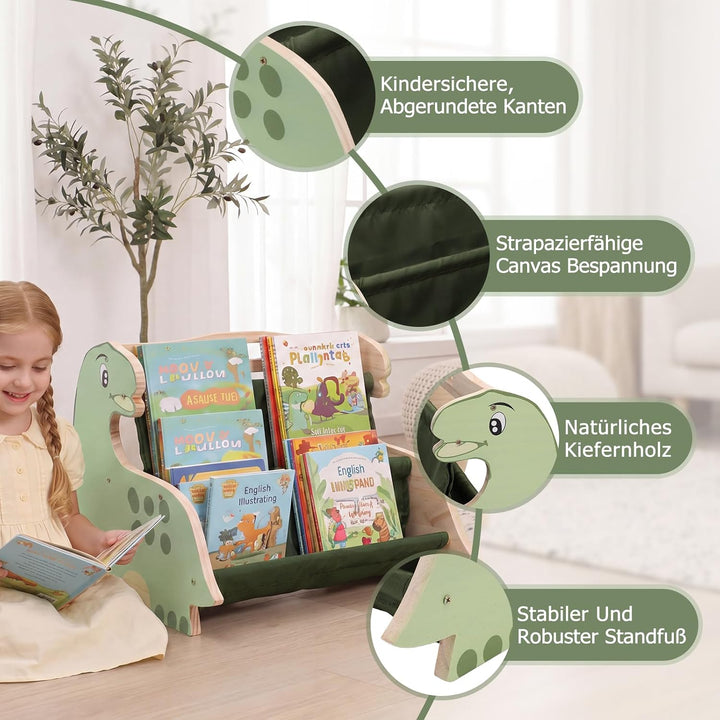 Holz Kinder Bücherregal Doppelseitig Tragbar (Dinosaurier), Dinosaurier