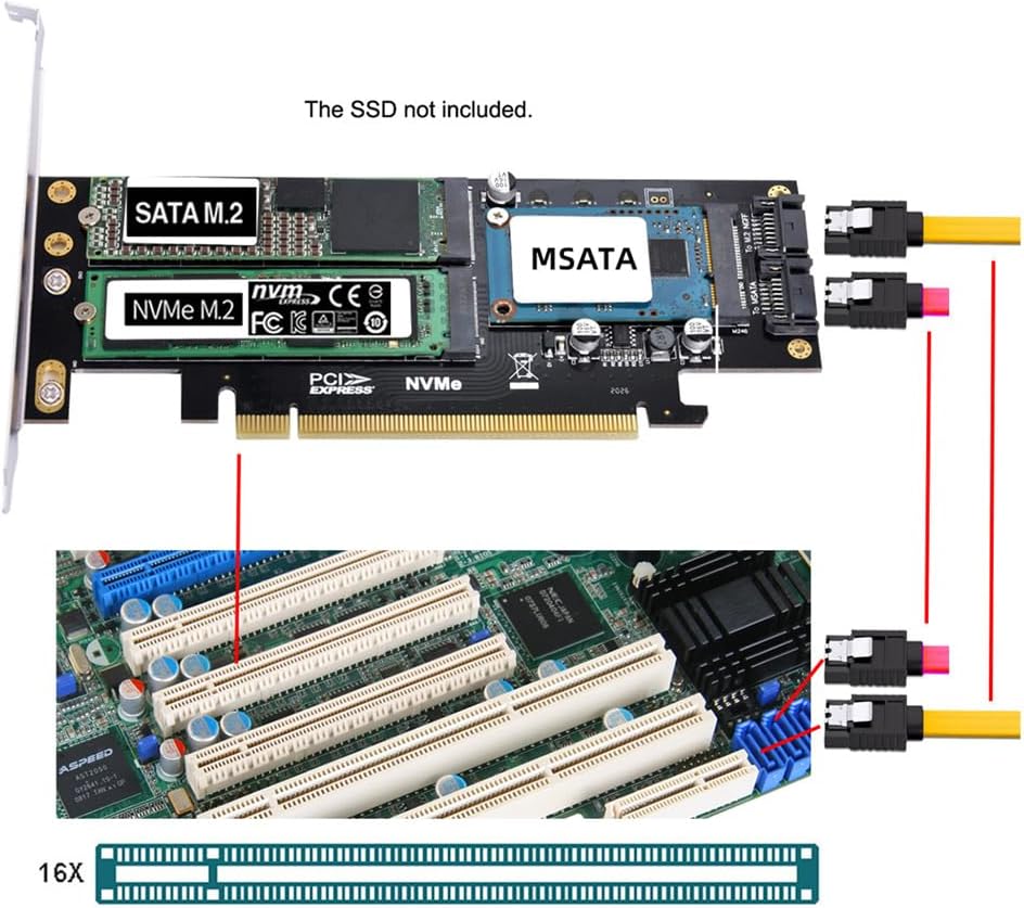 xiwai PCI Express PCI-E 3.0 und Dual SATA auf NGFF NVME MSATA M-Key B/M-Key SSD Adapter 3-in-1 PCI-E