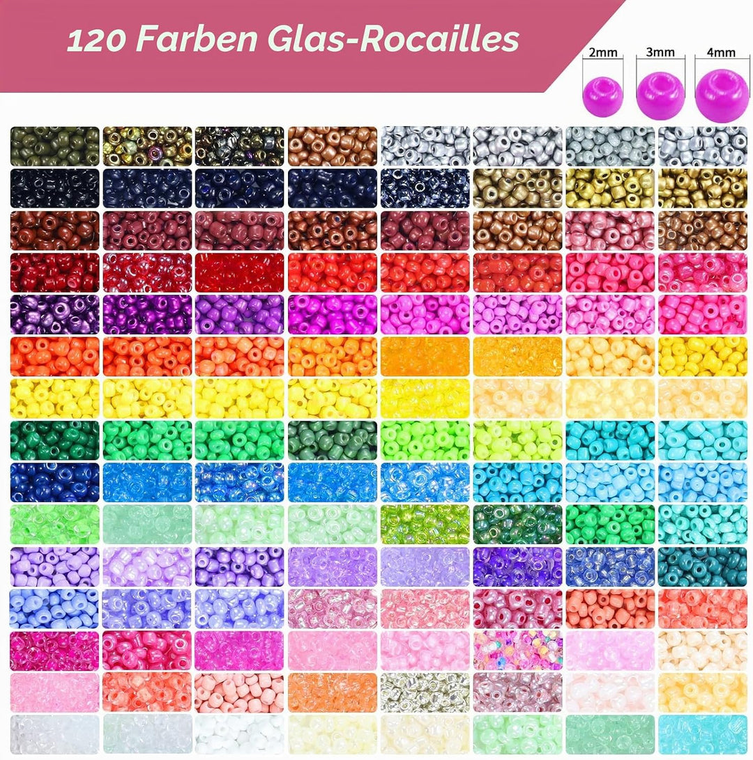 120 Farben 36693 Stück Perlen Set für Armbänder, 3mm zum Auffädeln, Rocailles Perlen Selber Machen S