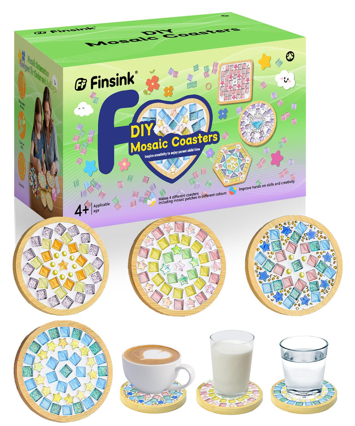 Finsink Mosaik bastelset kinder 4pcs mosaik untersetzer bastelset diy holz untersetzer Set Mosaikste